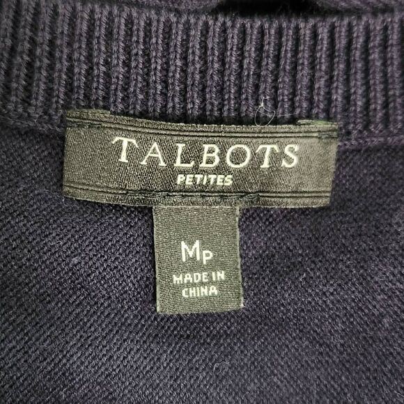 Talbots Navy Top with Crochet Sleeves Size Medium Petite Navy Crochet Top - Picture 6 of 7